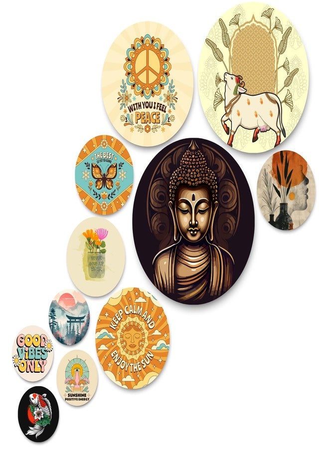 RADIQORE Set of 11 Designer MDF Wooden Wall Hanging for Home Decoration | Office | Gift | Wall Decor Hanging Items | Wall Art | Living Room | Bedroom (budha) - Image 1
